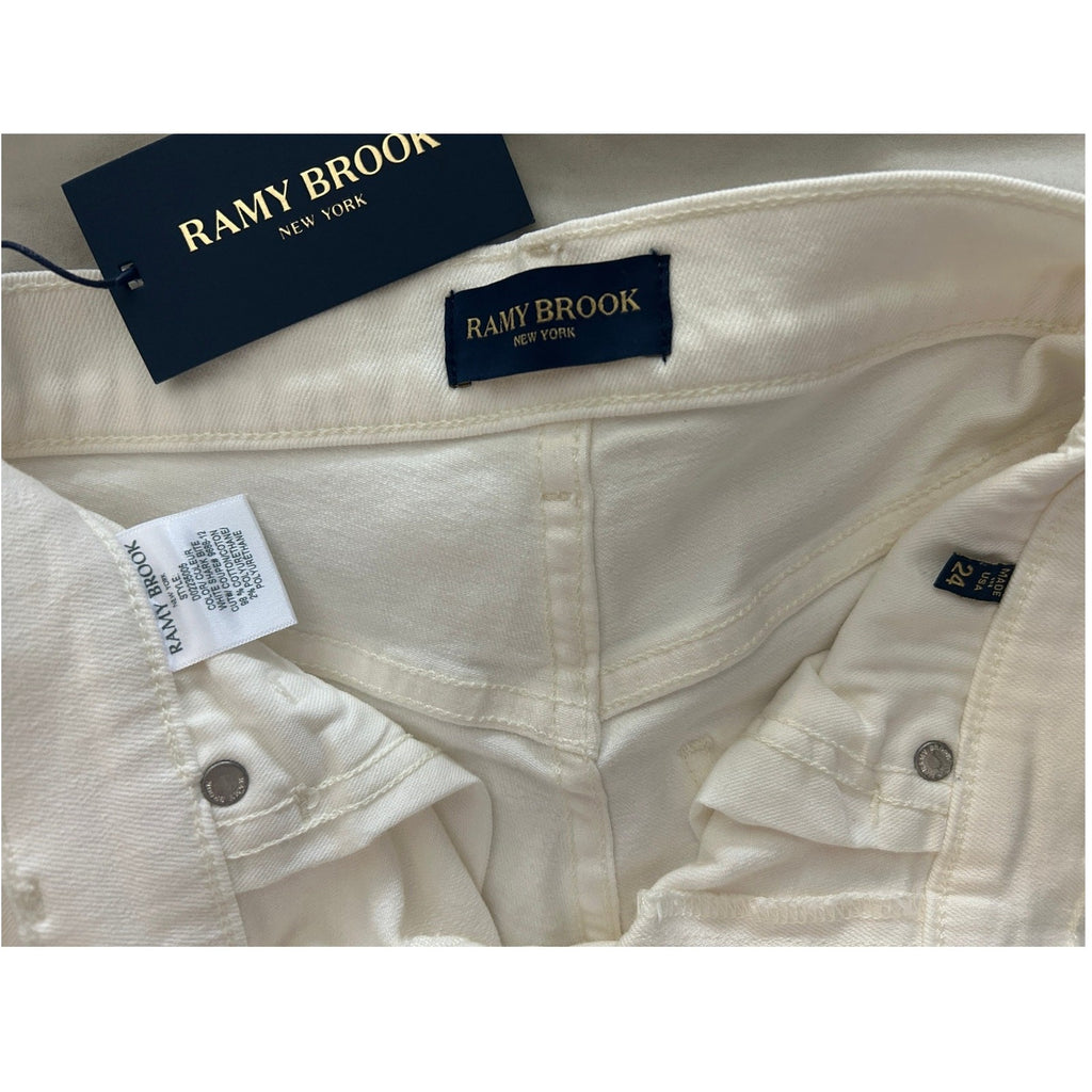 New Ramy Brook, Langley, Lightly Distressed Crop Jeans, Ivory Shark White, Sz 24