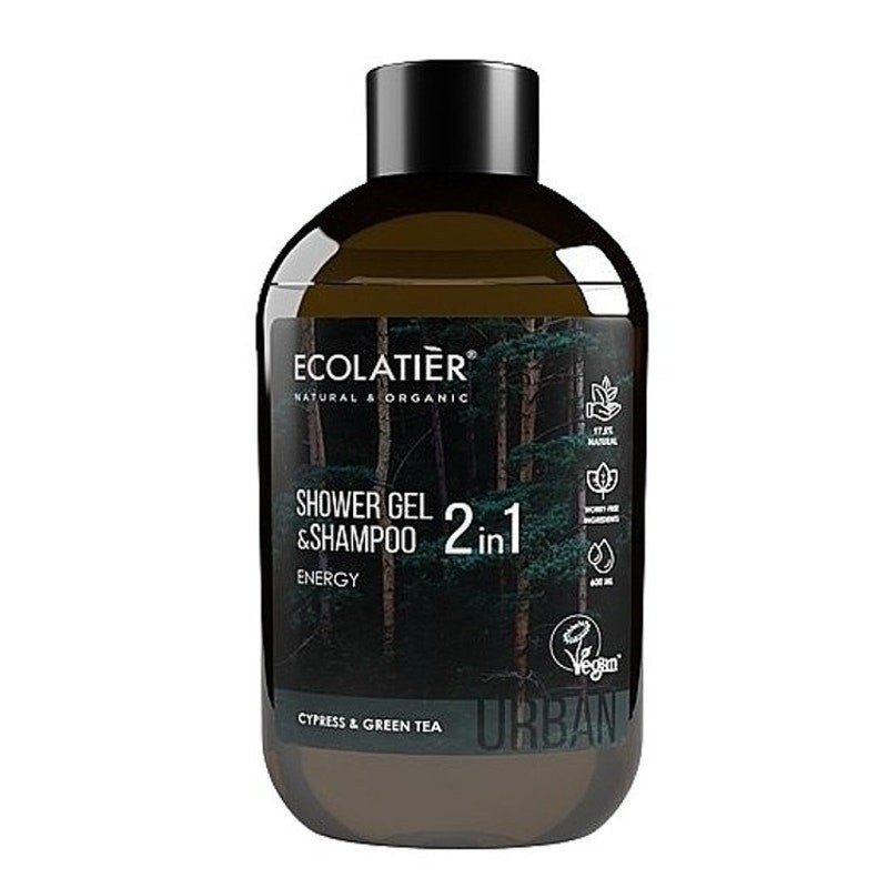 Ecolatier Cypress and Green Tea 2-in-1 Body Wash Men & Shampoo 20.3 Fl Oz