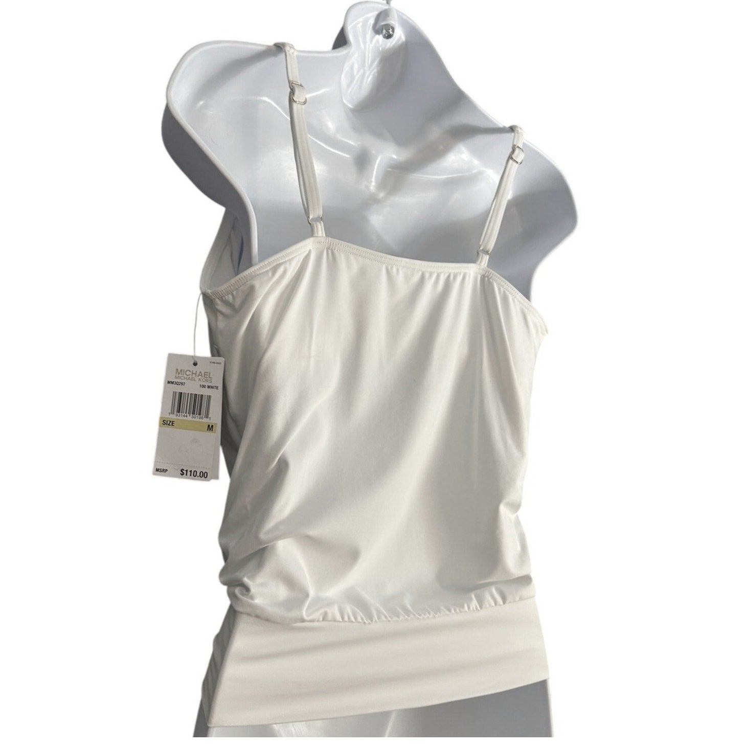 NEW Michael Kors Tankini Swim Top – Size M, White, Tie Front Gold Grommet Detail