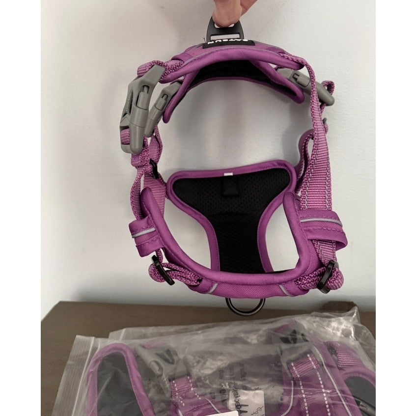 No Pull Dog Training Harness Adjustable ID Clear Tag Holder Sz M Pink New NIB