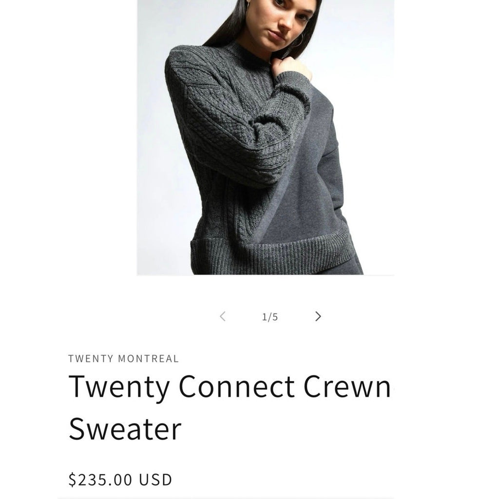 TWENTY MONTREAL Twenty Connect Crewneck Sweater Gray Size XS NEW 