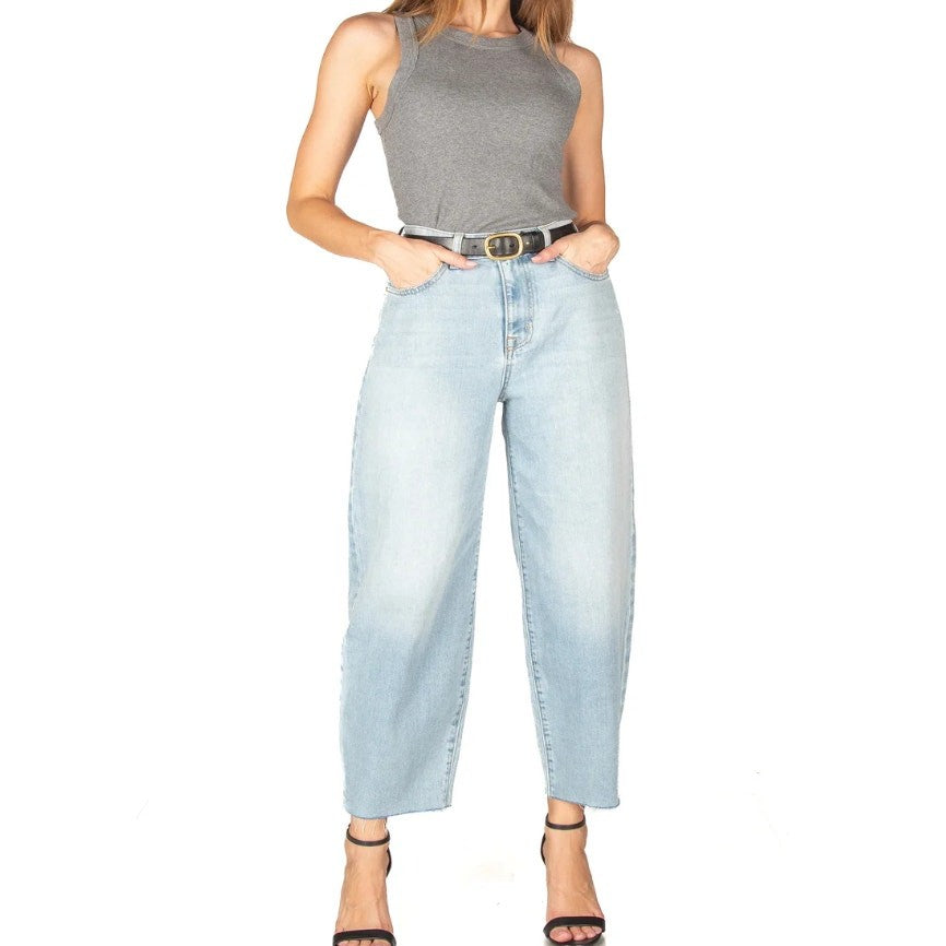 Fidelity Delilah Barrel Jeans Angel Blue Raw Hem Denim USA Made 25/26 