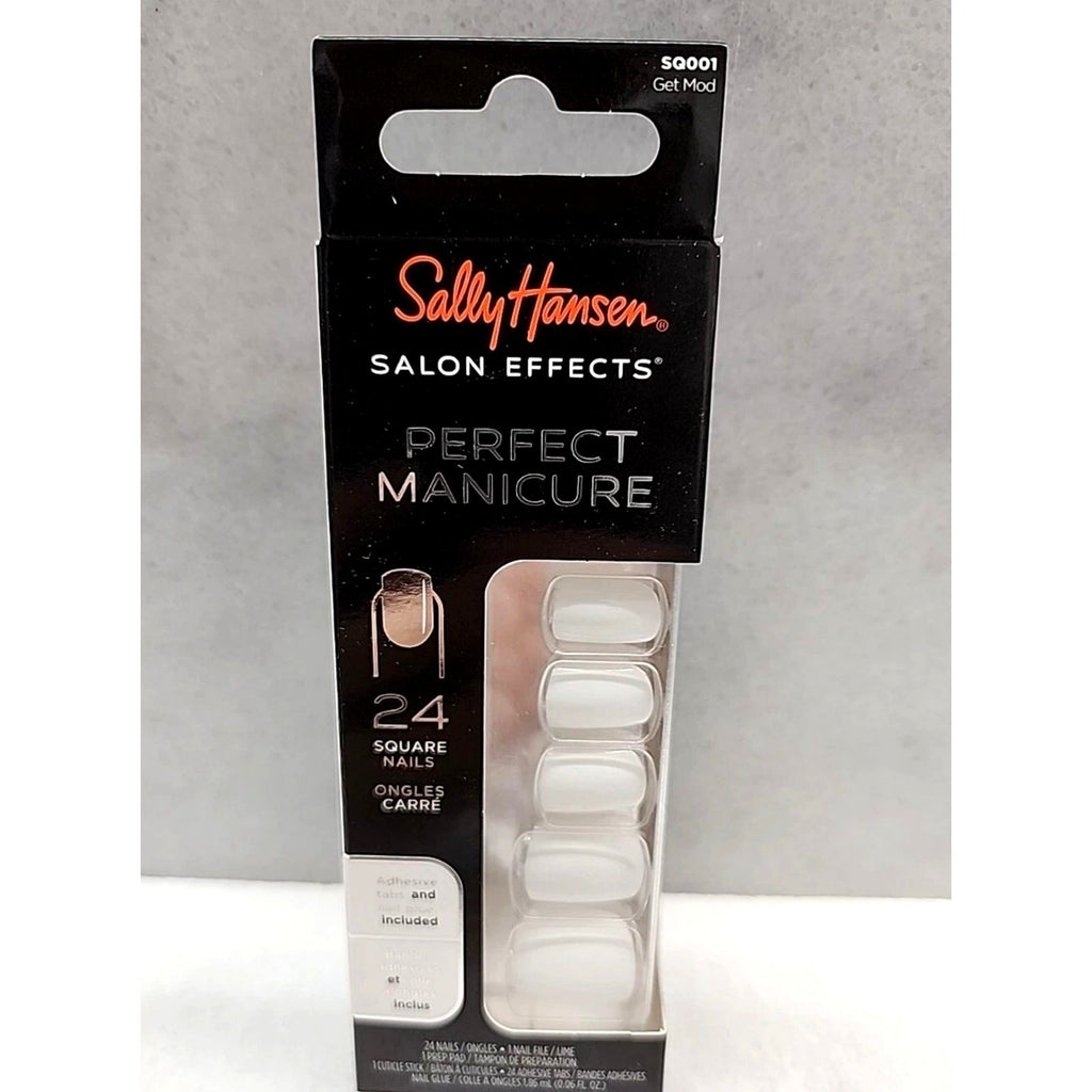 Sally Hansen White Press On Nail ONE PACK of Square Shape w/ Tube Glue, 24 nails