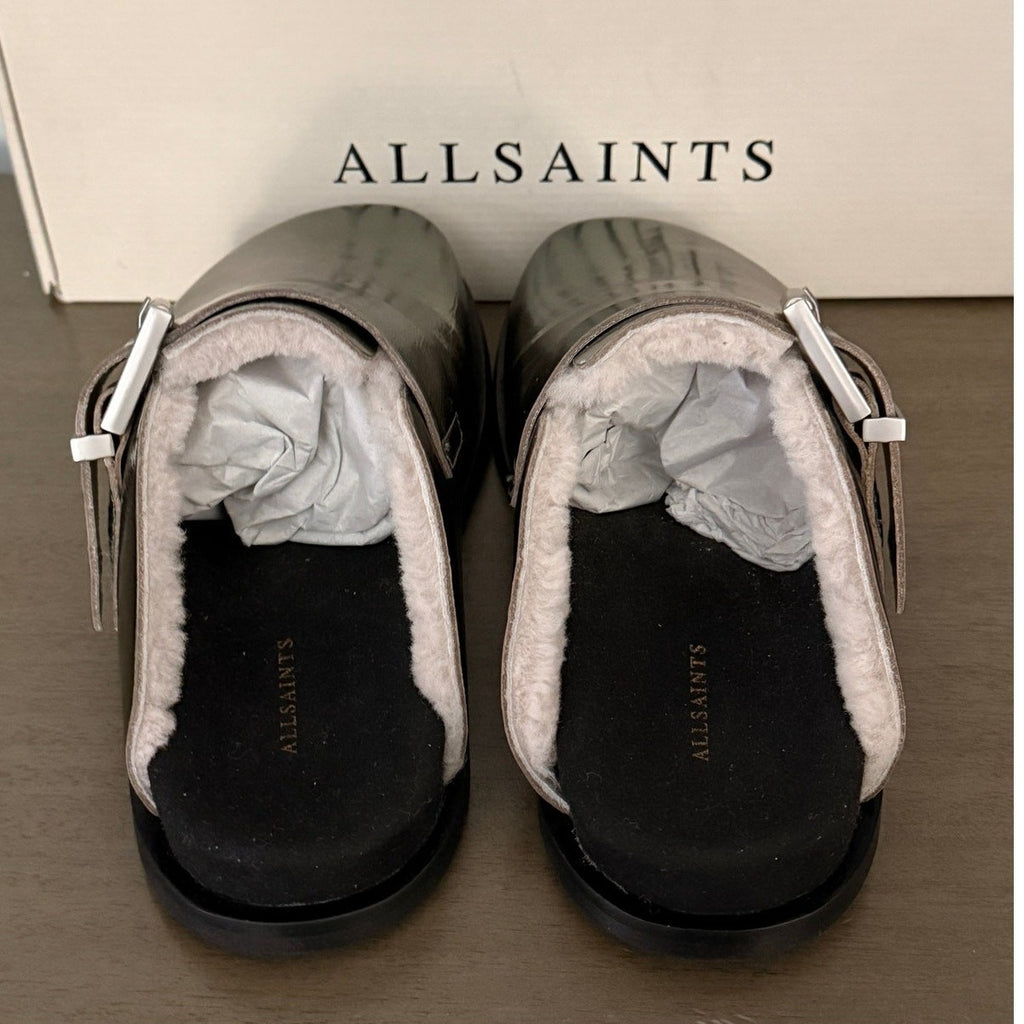 AllSaints Eris Mule Gun Metal Grey Lambskin Size 8 NIB Women’s Shoes Retail $349