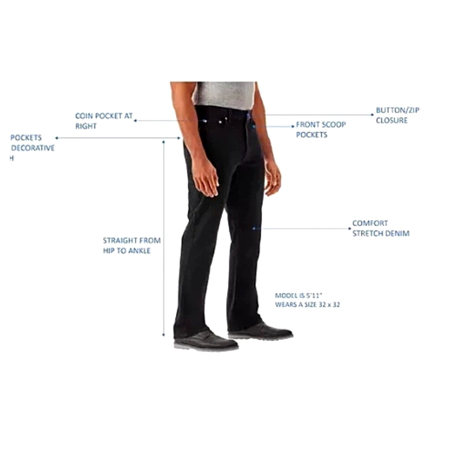  Mens Members Mark Straight Fit Premium Stretch Denim Jeans Black Sz 40 X 32 NWT