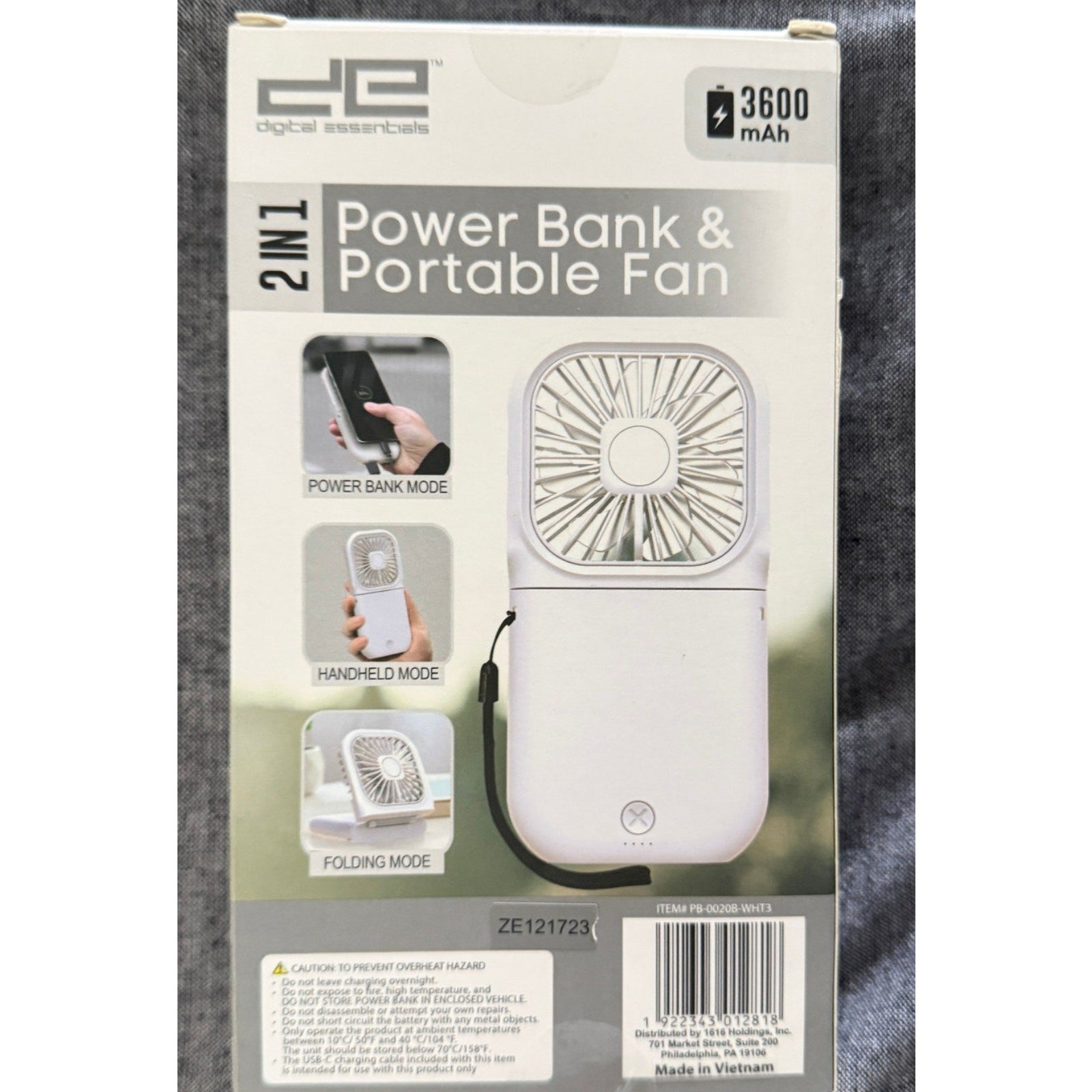 Digital Essentials Dual Power Bank & Fan 3600mAh Rechargeable Cooling New Sealed