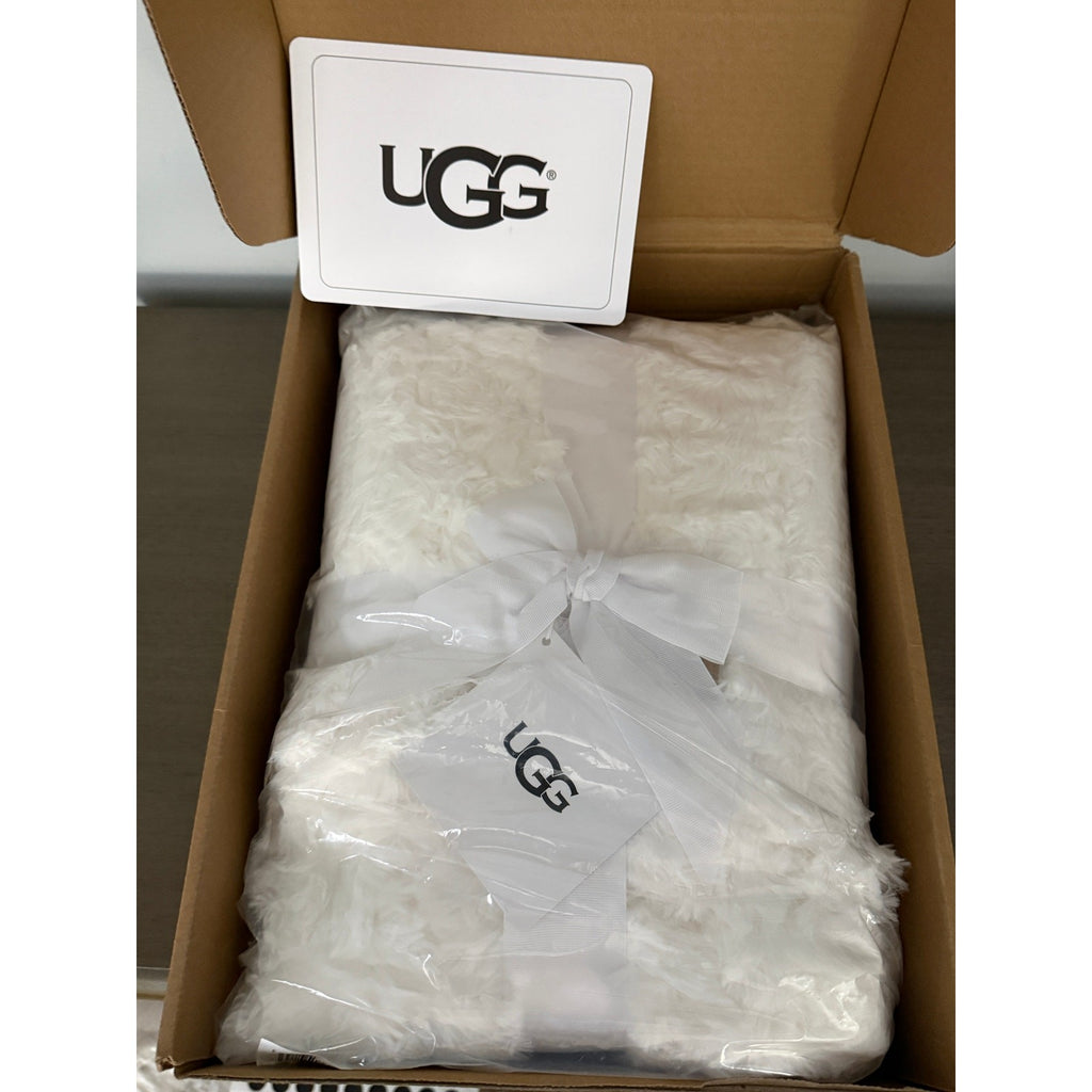 UGG Adalee Natural White Faux Fur Throw Blanket 50 x 70 Cozy Textured Luxury NIB