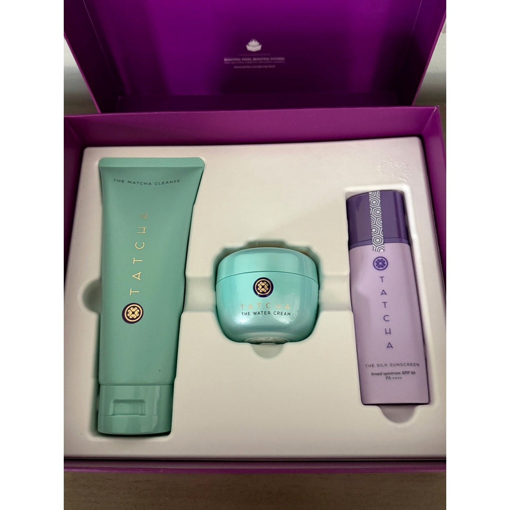Tatcha The Pure Pores Trio Set - Matcha Cleanse, Water Cream, Silk Sunscreen NEW