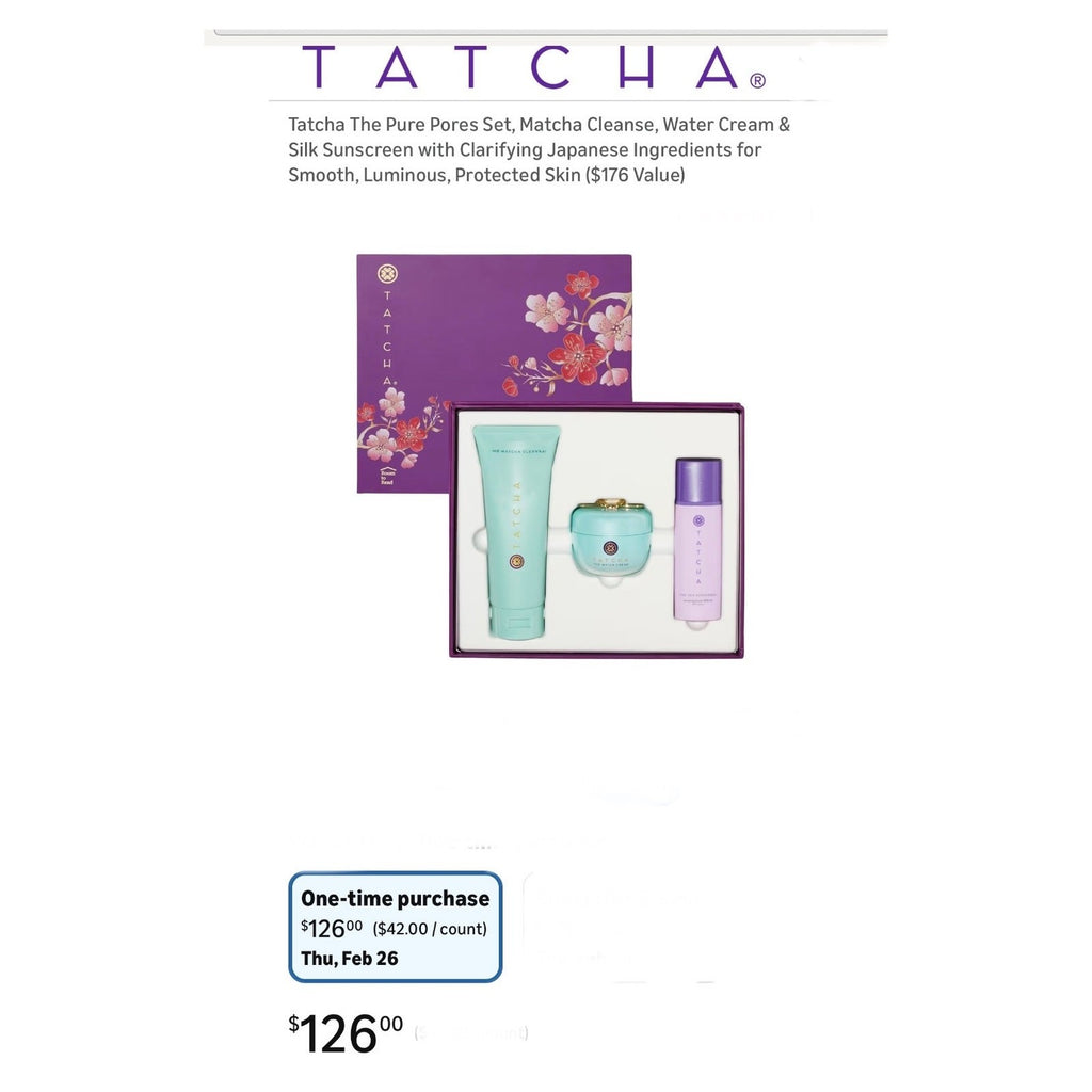 Tatcha The Pure Pores Trio Set - Matcha Cleanse, Water Cream, Silk Sunscreen NEW