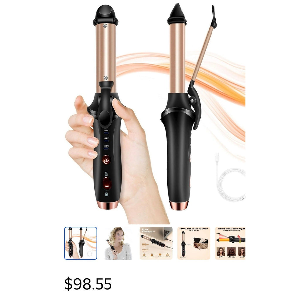 Cordless Ceramic Hair Straightener Curler Compact Portable Rechargeable Travel 