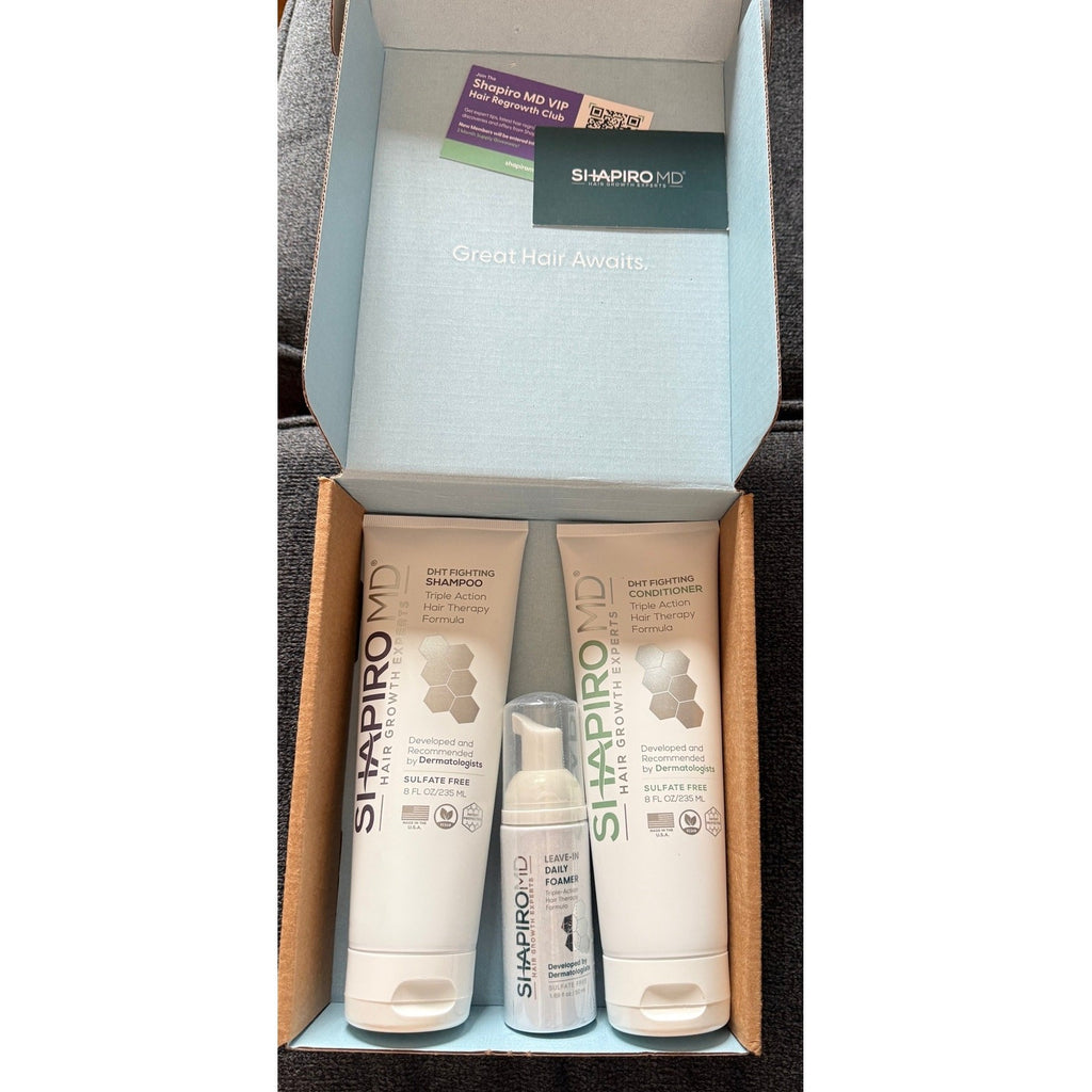 Shapiro MD Hair Growth Kit Thicker Fuller Healthier Shampoo Conditioner Foam 