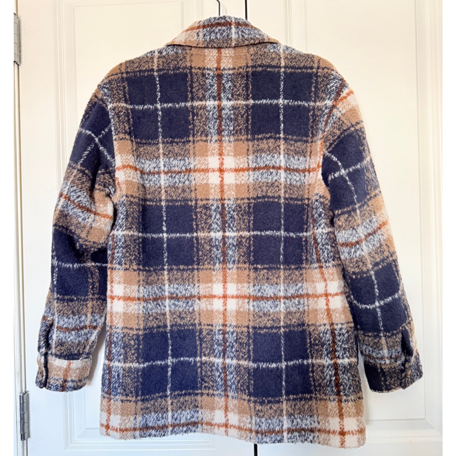Abercrombie & Fitch XS Plaid Wool-Blend Jacket Blue Tan Checkered Shacket Lined