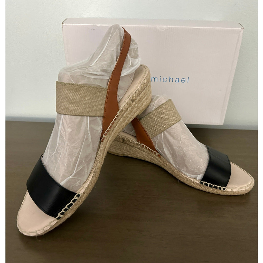 Eric Michael Lulu Two Tone Elastic Strap Sandals Black & Tan Women's Size 11 EUC