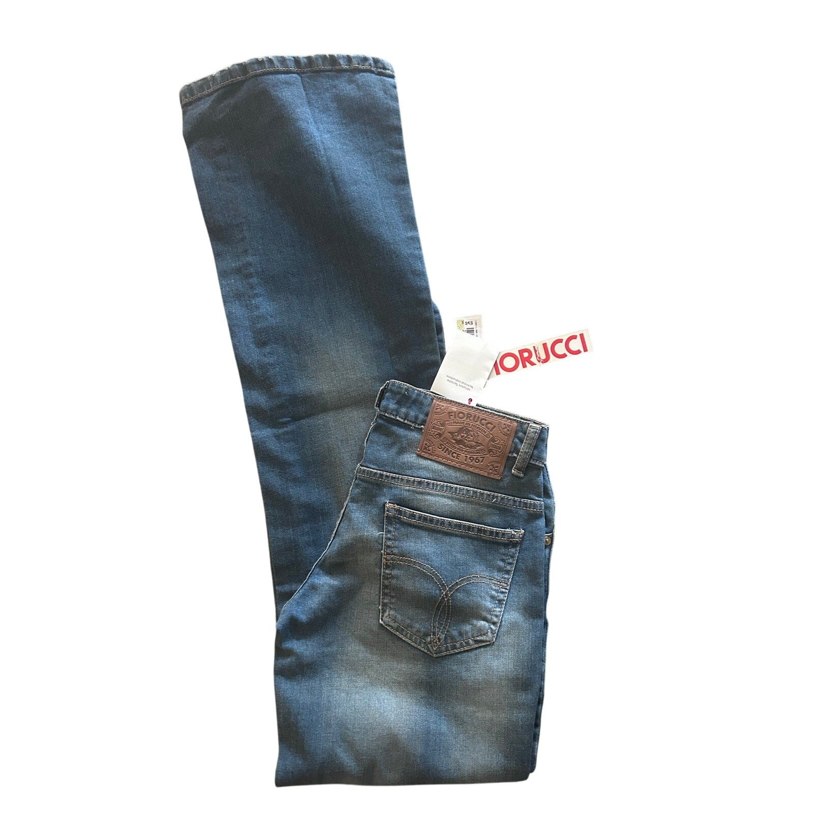 FIORUCCI Angel Y2K Low Rise, Flare Jean Med. Blue Faded Wash ACTUAL SIZE 26 x 35