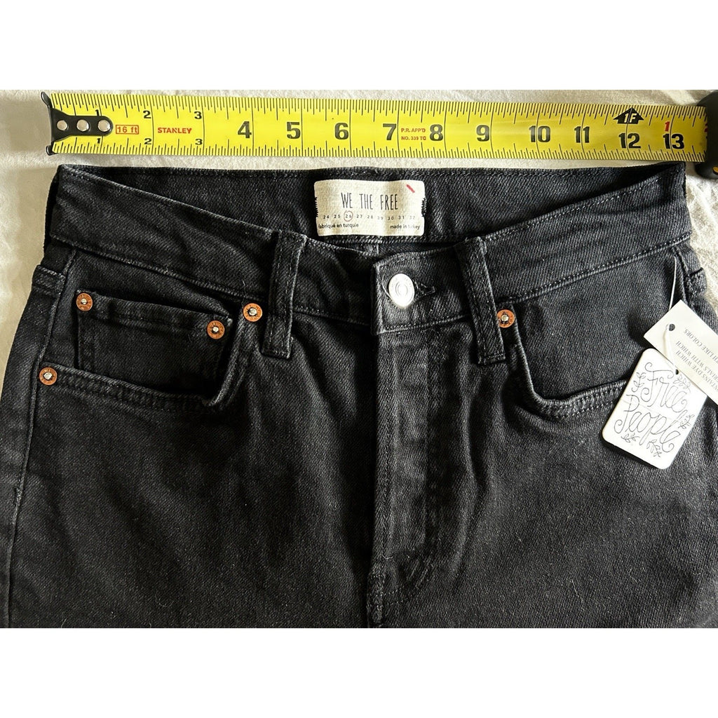 FP Free People Stella Skinny Jeans High Rise Button Fly Raw Hem Black Sz 26  NWT