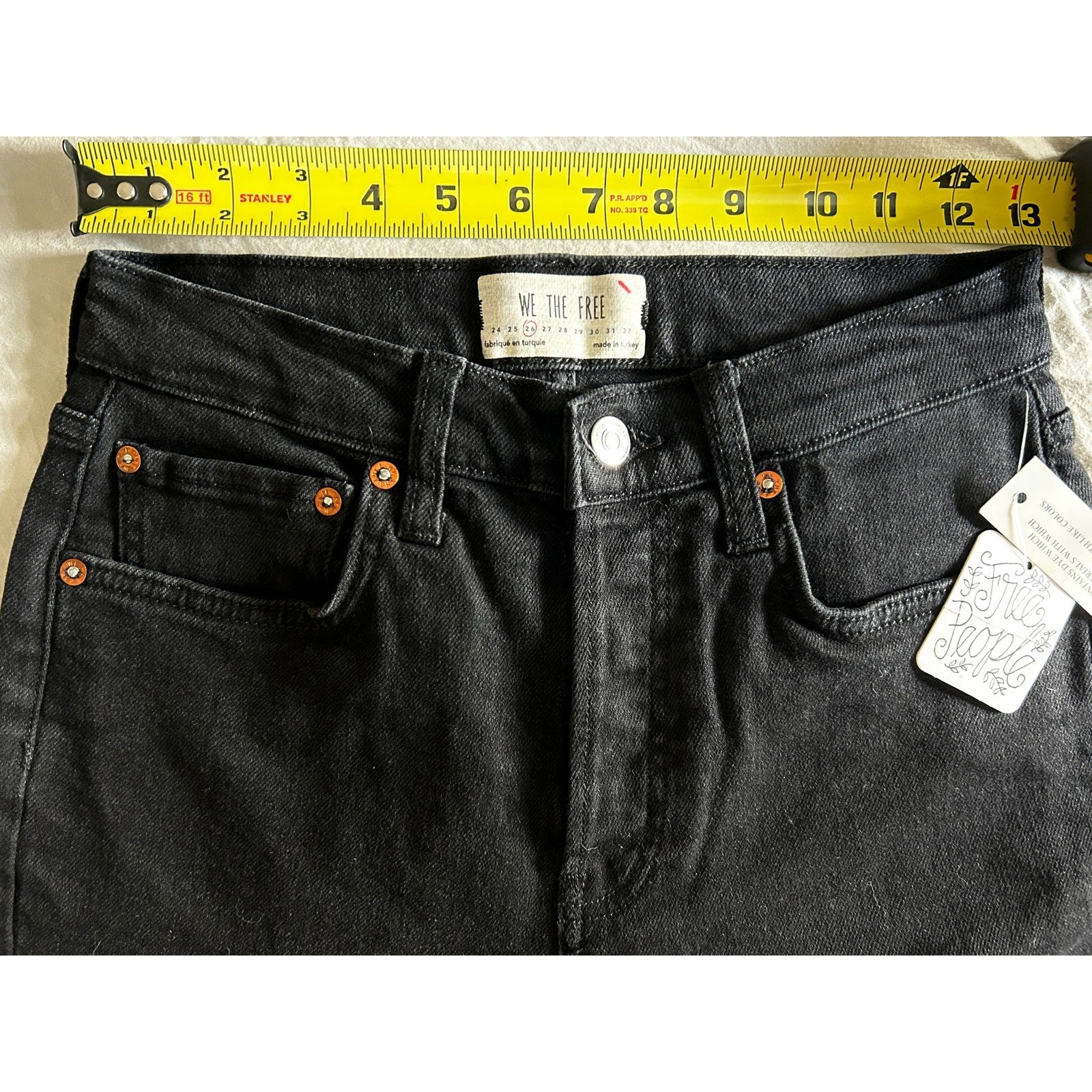 We the Free Black Stella Skinny Jeans Sz 26 High Rise, Button Fly, Raw Hem, NWT