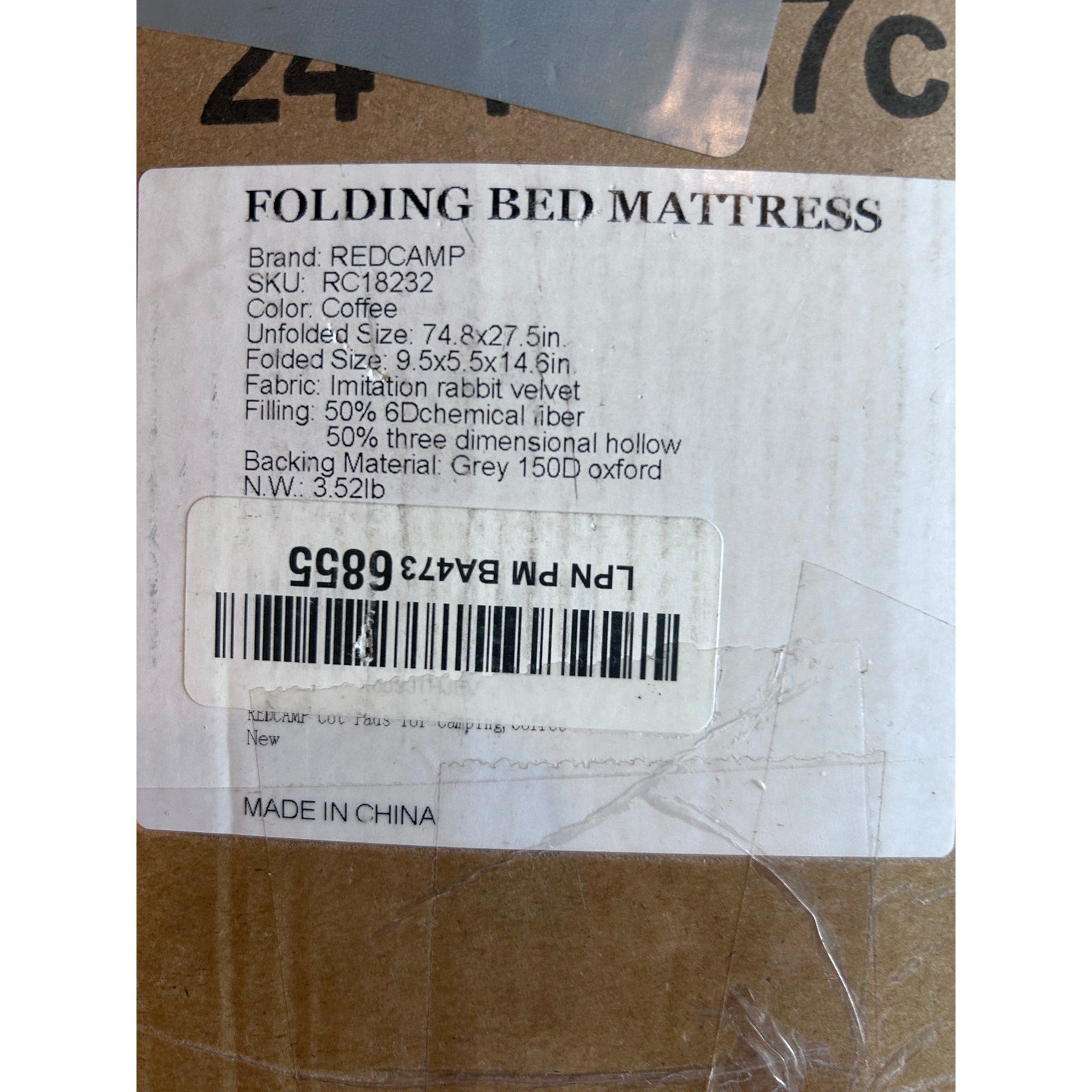 NEW SEALED REDCAMP Extra Thick Folding Cot Pad – Soft, Portable Camping Mattress