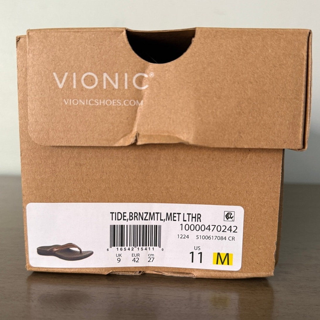 Vionic Tide Womens Flat Thong Sandals Bronze Metallic Leather Size 11 M NIB 