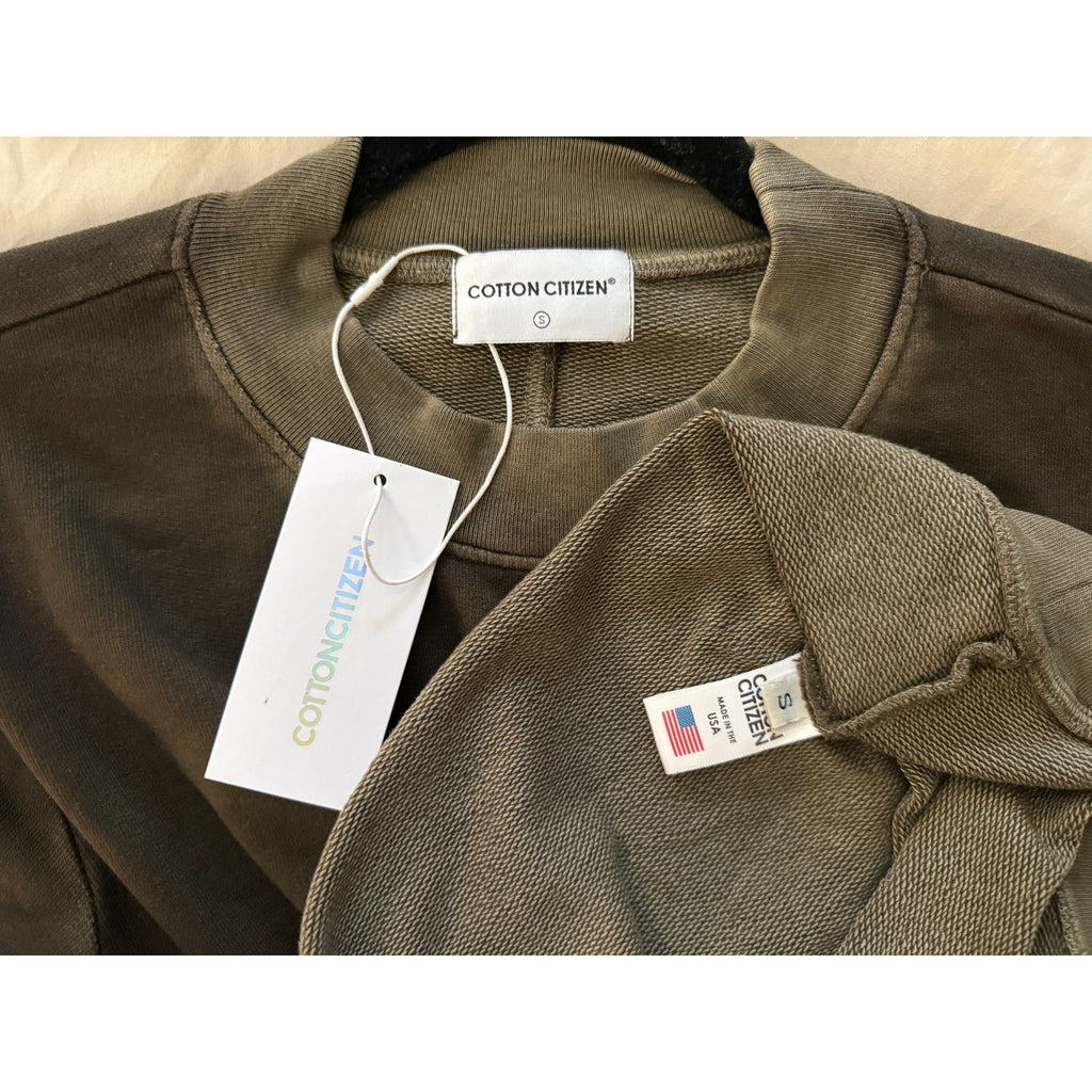 Cotton Citizen's signature Milan Crew Sweatshirt Olive Green Wash Sz Small NWT