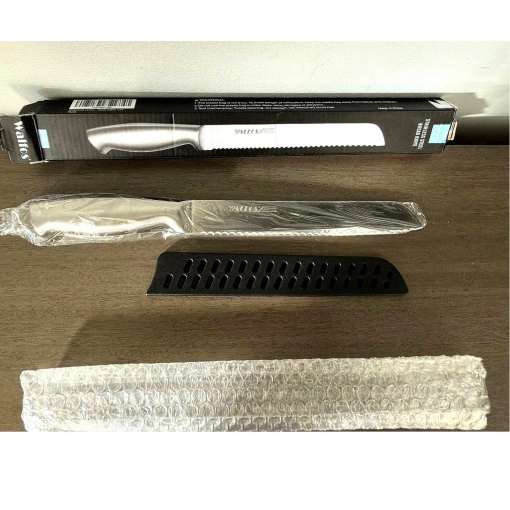 Walfos 8" Pro Premium Stainless Steel Ultra-Sharp Serrated Knife w/ Sheath NIB