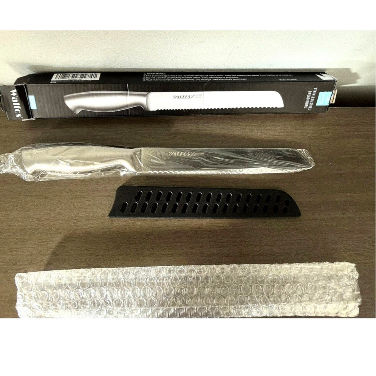 Walfos 8" Pro Premium Stainless Steel Ultra-Sharp Serrated Knife w/ Sheath NIB