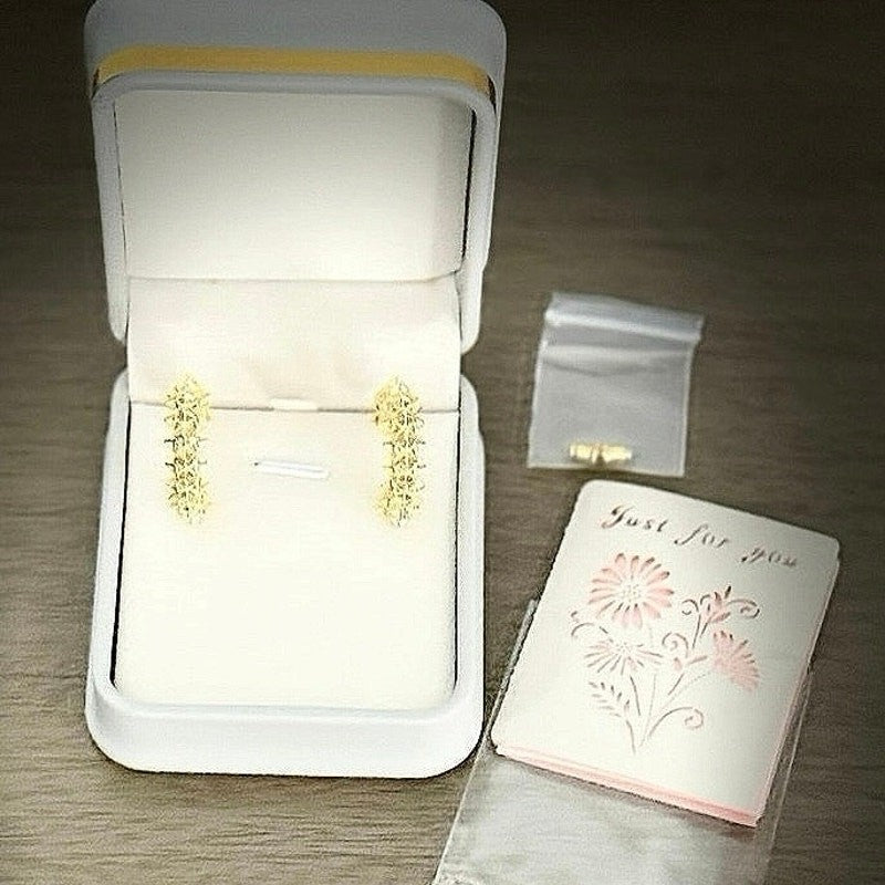 Al&Tiffy 14K Gold Plated Hollow Thick Hoop Stud Earring Geometric Lattice Design