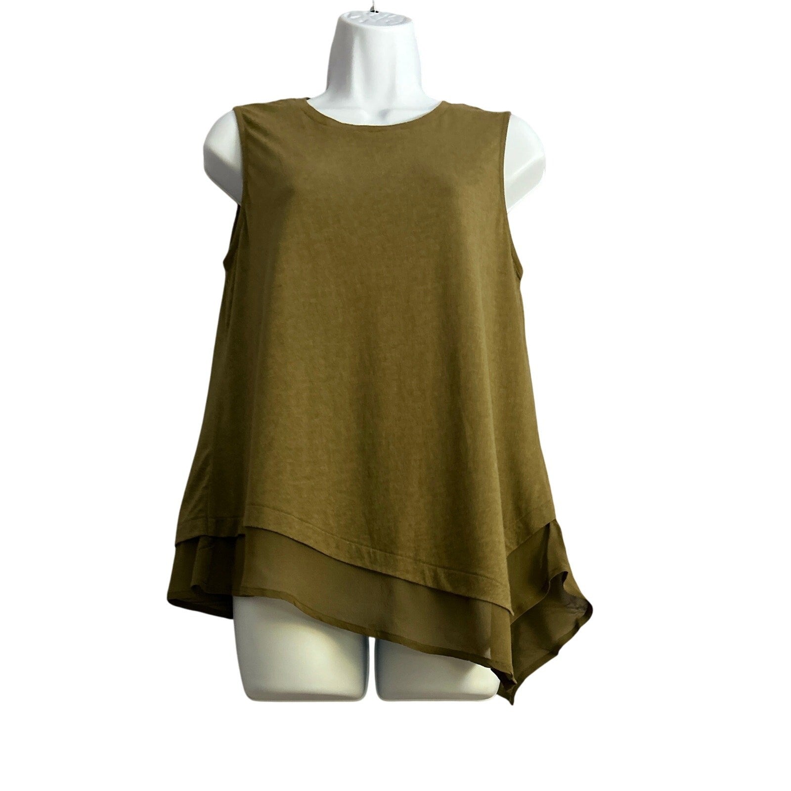 NEW Aventura Organic Cotton Sleeveless Asymmetrical Tank Top Olive Green Sz M 