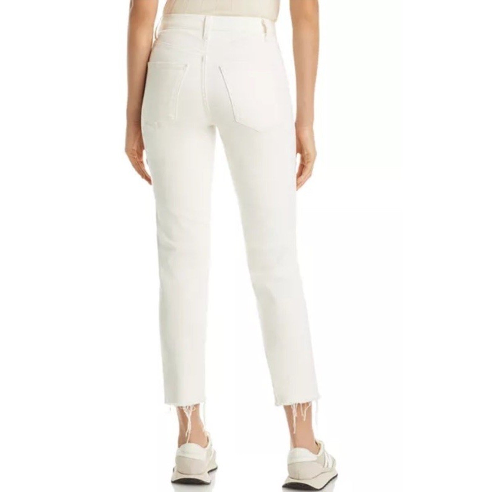 New Ramy Brook, Langley, Lightly Distressed Crop Jeans, Ivory Shark White, Sz 24