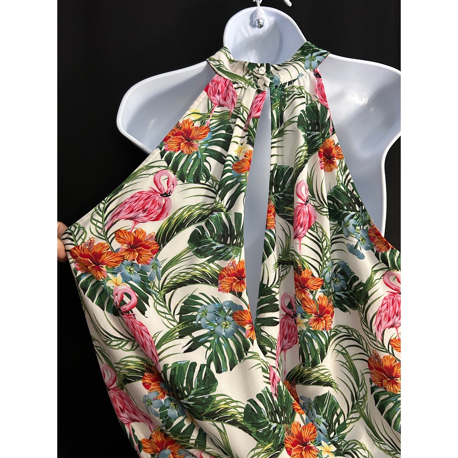 Rachel Zoe Tropical Print Choker Tank Top – Bare Shoulder, Large