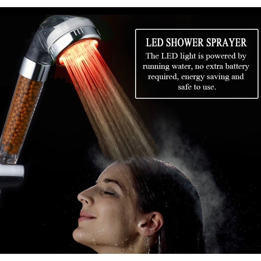 LED High Pressure Shower Head 7‑Color Changing | Filtration Beads | Handheld Kit