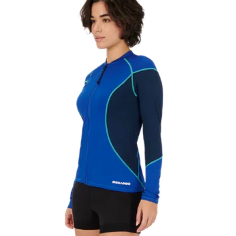 Women's Sea-Doo Long Sleeve Swimsuit Top 50 UV Protection Blue Sz S / P NWT
