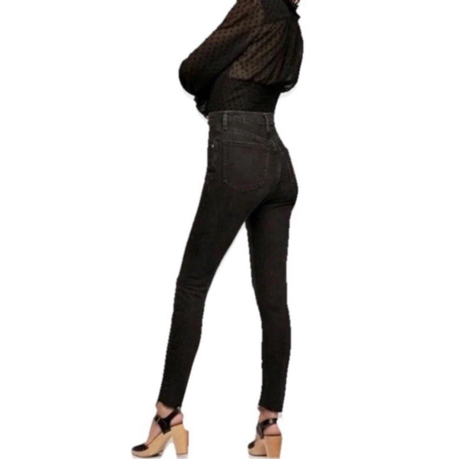 FP Free People Stella Skinny Jeans High Rise Button Fly Raw Hem Black Sz 26  NWT