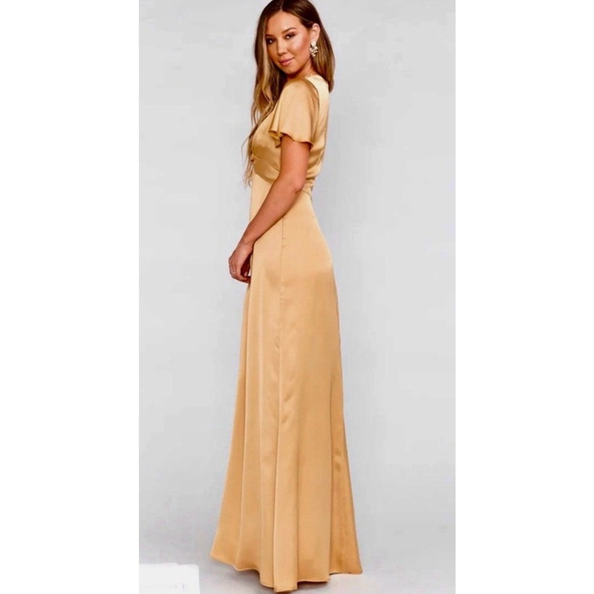 Show Me Your MuMu Rome Twist Empire Waist Gown True Gold Luxe Satin Size XS NEW