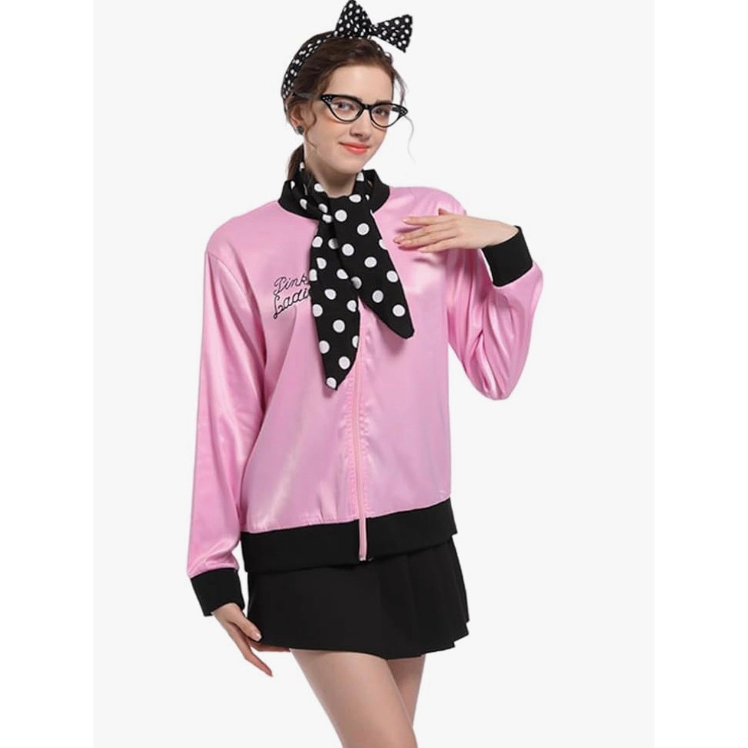 NEW Grease 1950s Pink Lady's Satin Jacket Halloween Costume 6 Piece Set Sz Small