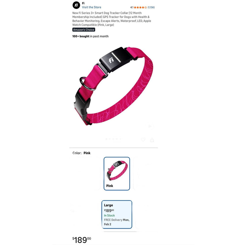 Fi Series 3 Kit Smart Dog Collar Sz L Pink Tracker GPS Health Monitor Waterproof