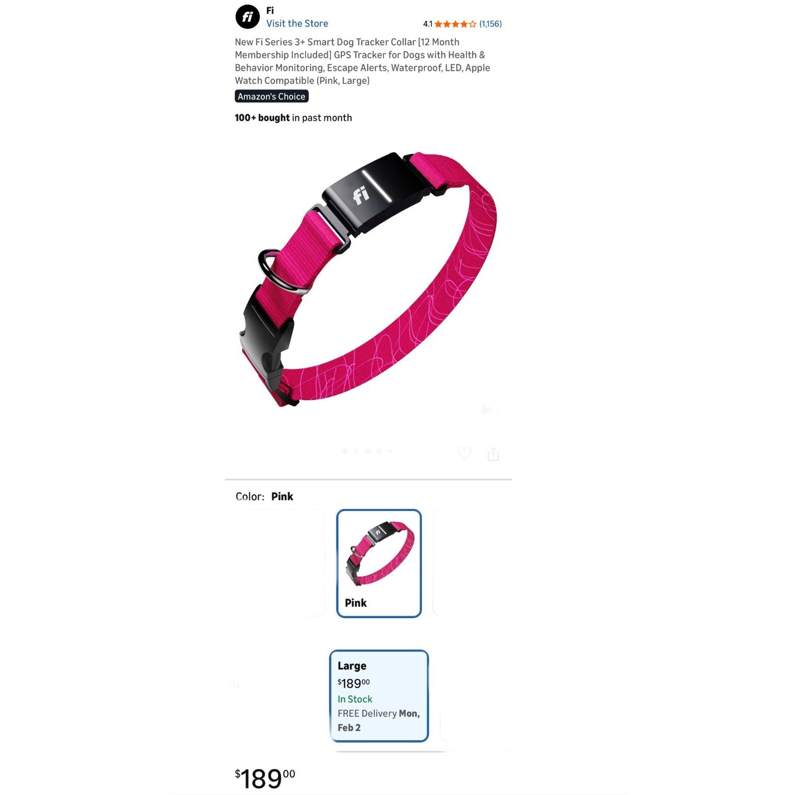 Fi Series 3 Kit Smart Dog Collar Sz L Pink Tracker GPS Health Monitor Waterproof