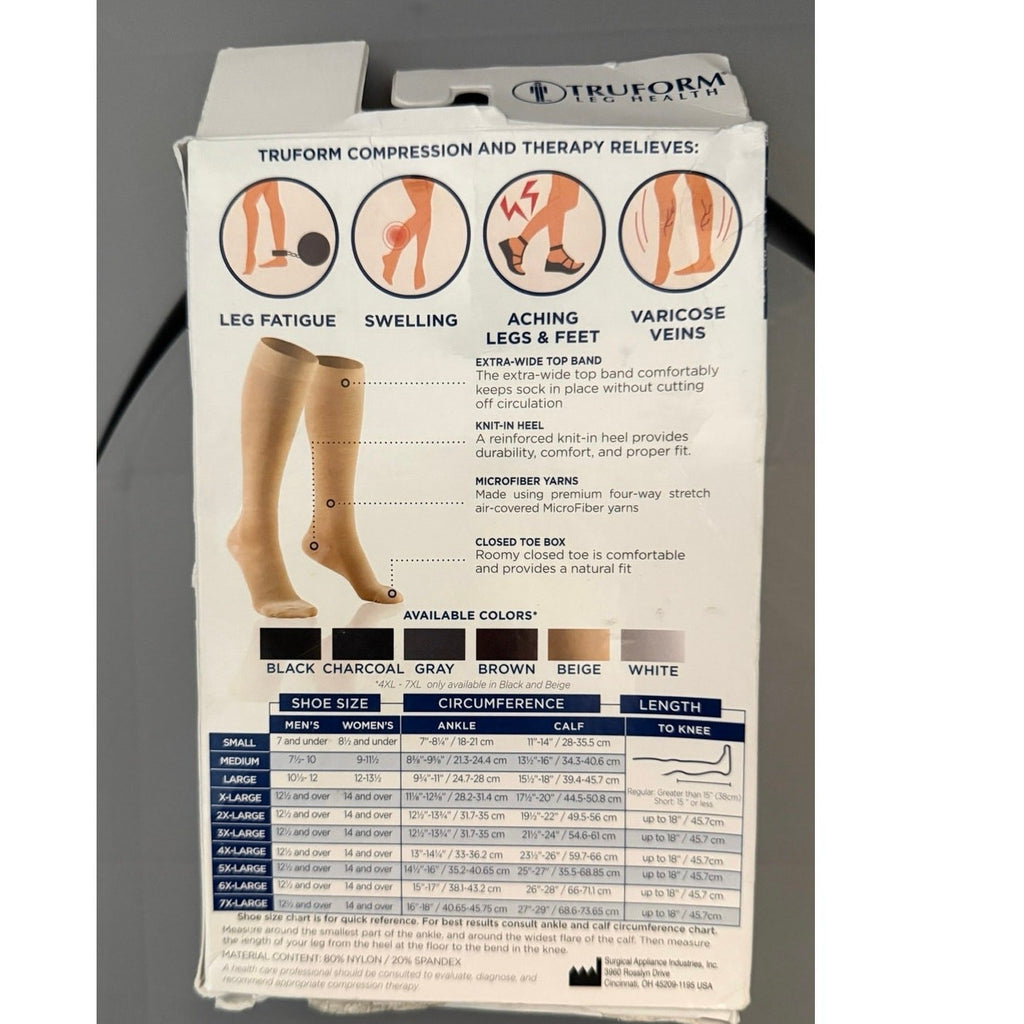 Truform 20-30 mmHg Compression Stockings Knee High Length Closed Toe Beige Sz M