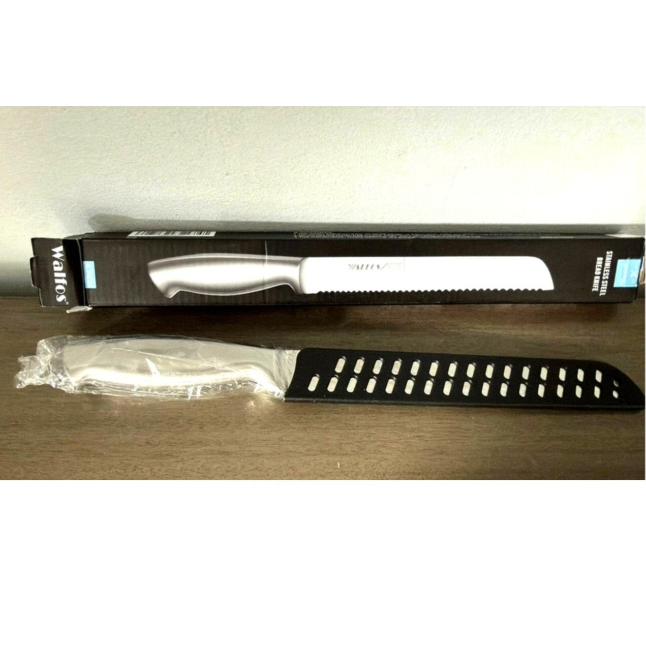 Walfos 8" Pro Premium Stainless Steel Ultra-Sharp Serrated Knife w/ Sheath NIB