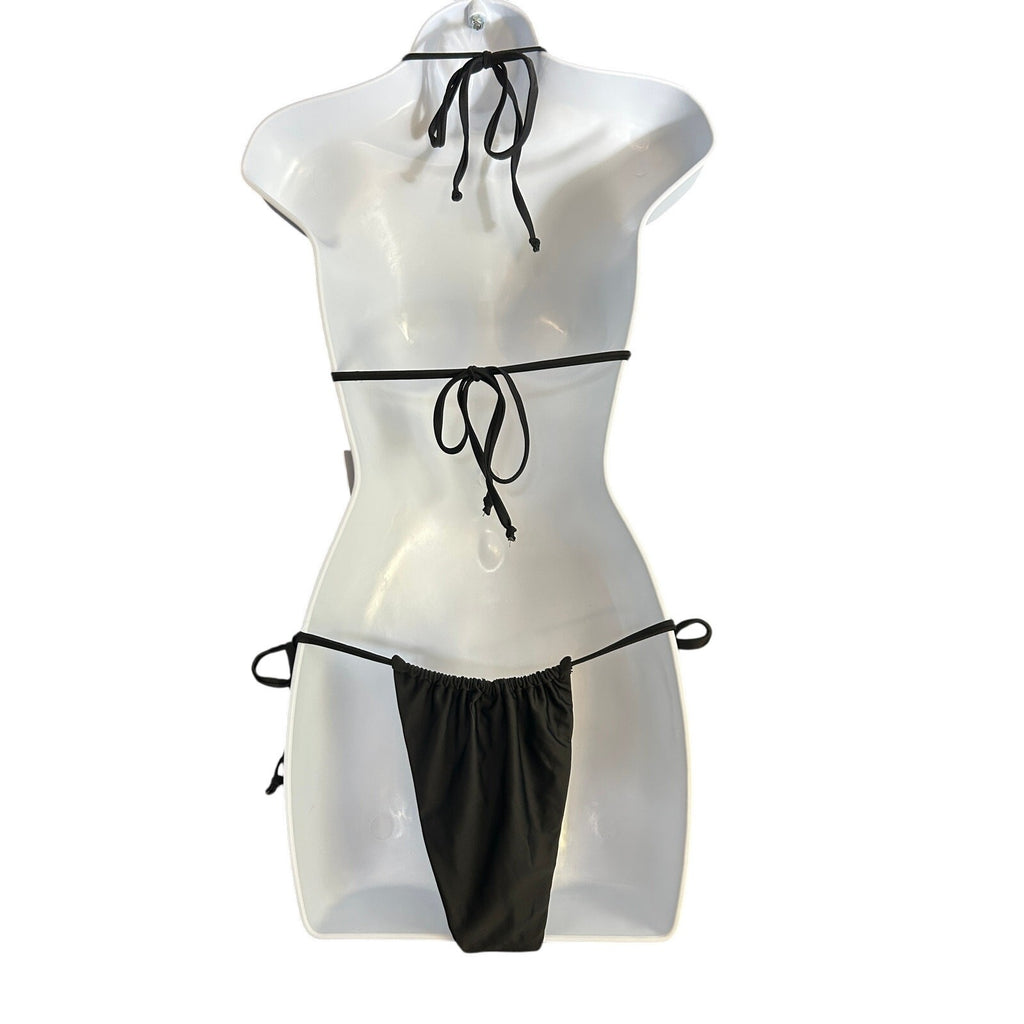 Refuge Black Strappy Triangle Bikini Set – M Top, S Bottom, Sexy, Halter Tie