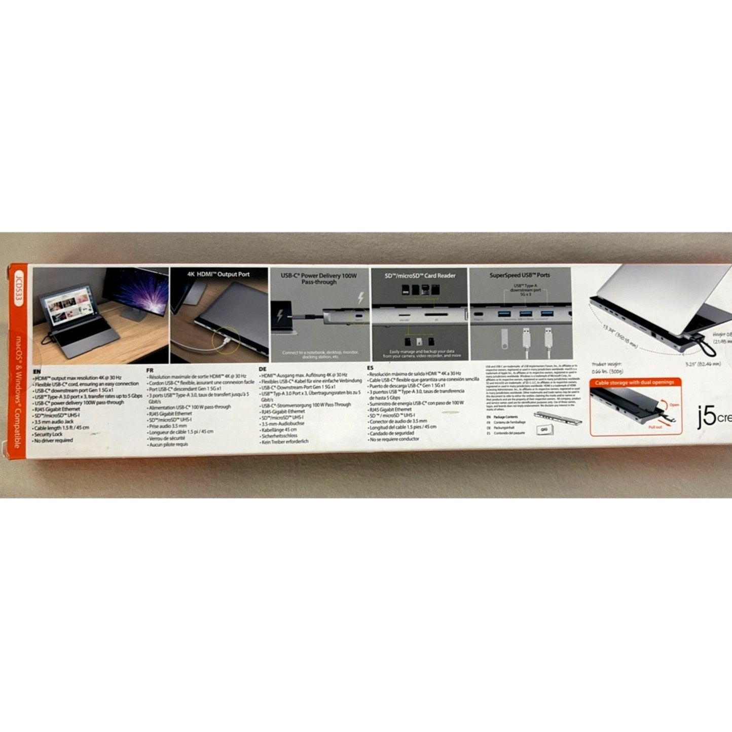 J5 Create JCD533 USB-C Docking Station 9 Ports 4K HDMI Output Power Delivery NEW