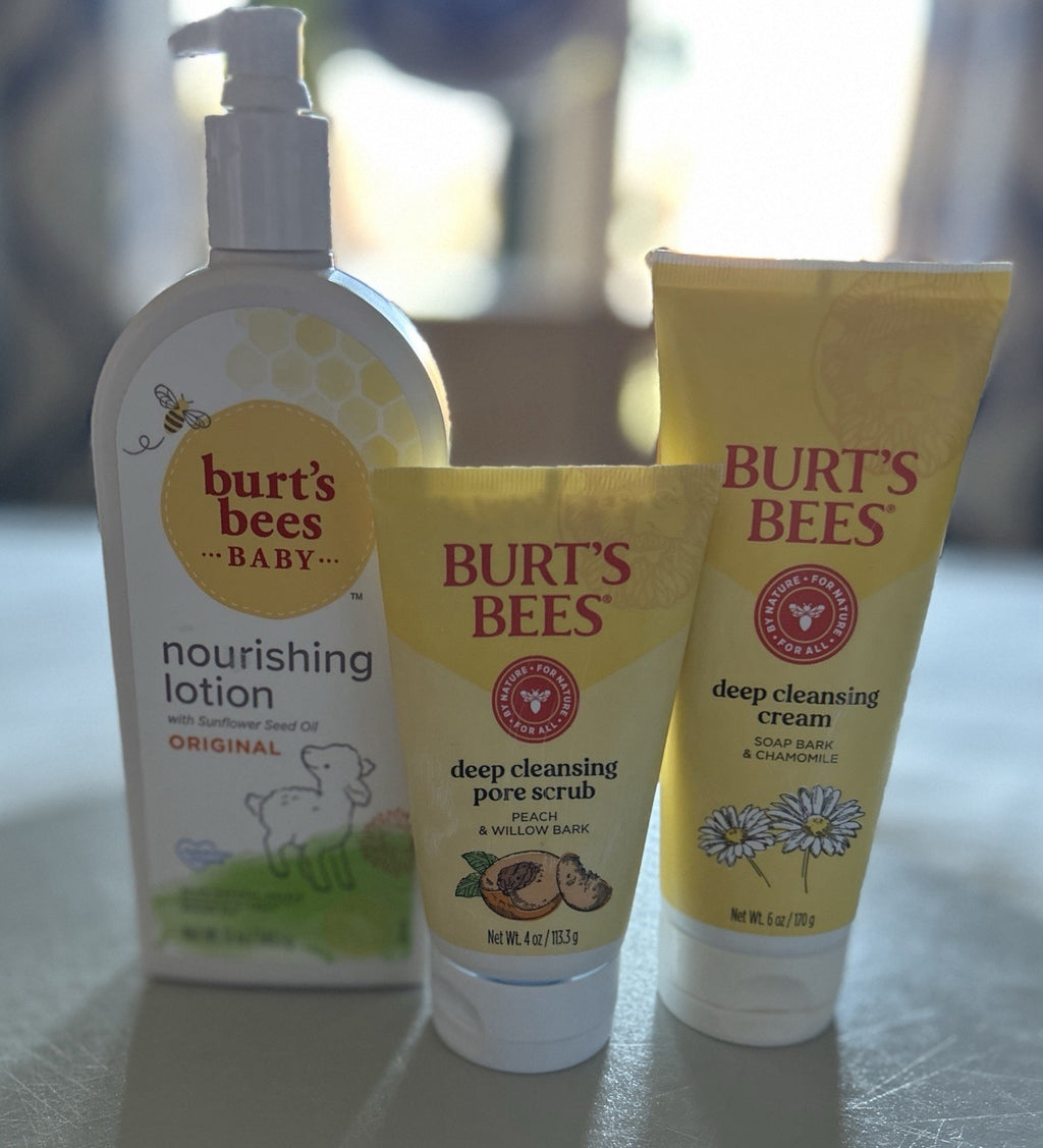 BUNDLE DEAL Burts Bees Pore Scrub, Deep Cleansing Cream, Lotion, & 2 Face Masks