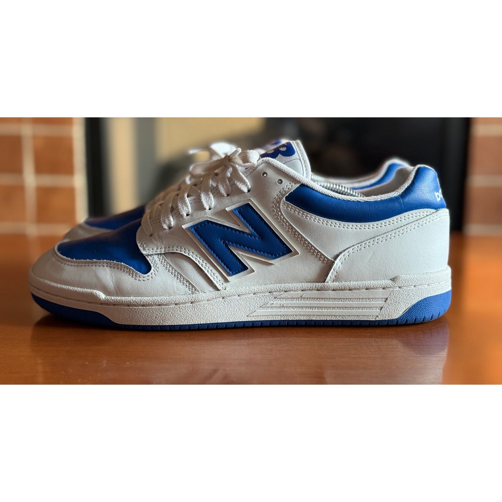 New Balance 480 US Mens Sz 12 White & Cobalt Blue Excellent PreOwned Cond