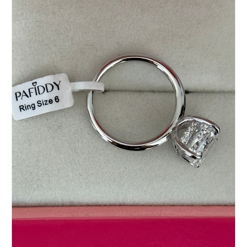 Paffidy 3.5ct D Color Moissanite Cushion Solitaire Ring Size 6 | S925 Silver NEW