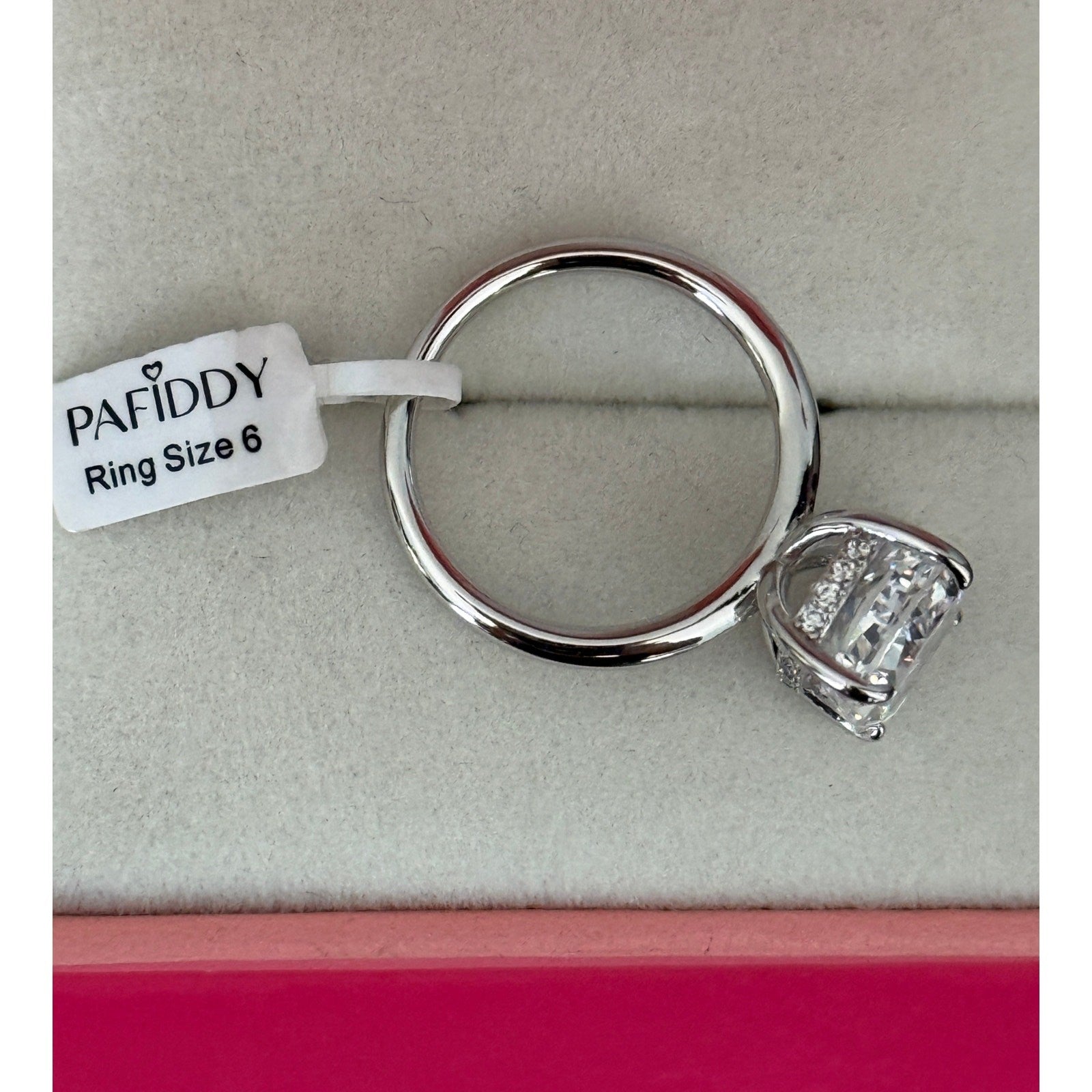 Paffidy 3.5ct D Color Moissanite Cushion Solitaire Ring Size 6 | S925 Silver NEW