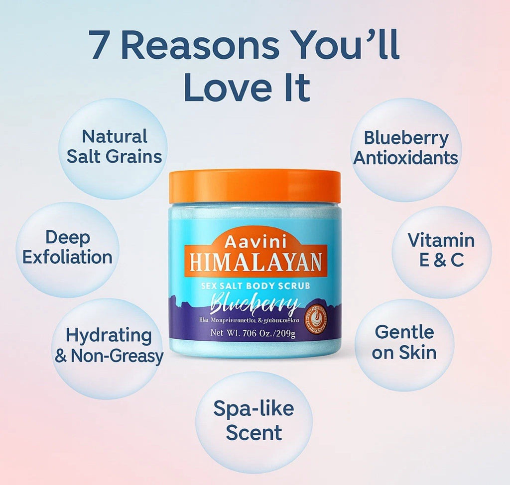 Aavini Himalayan Salt Body Scrub 200g – Exfoliating & Hydrating Blueberry Scrub