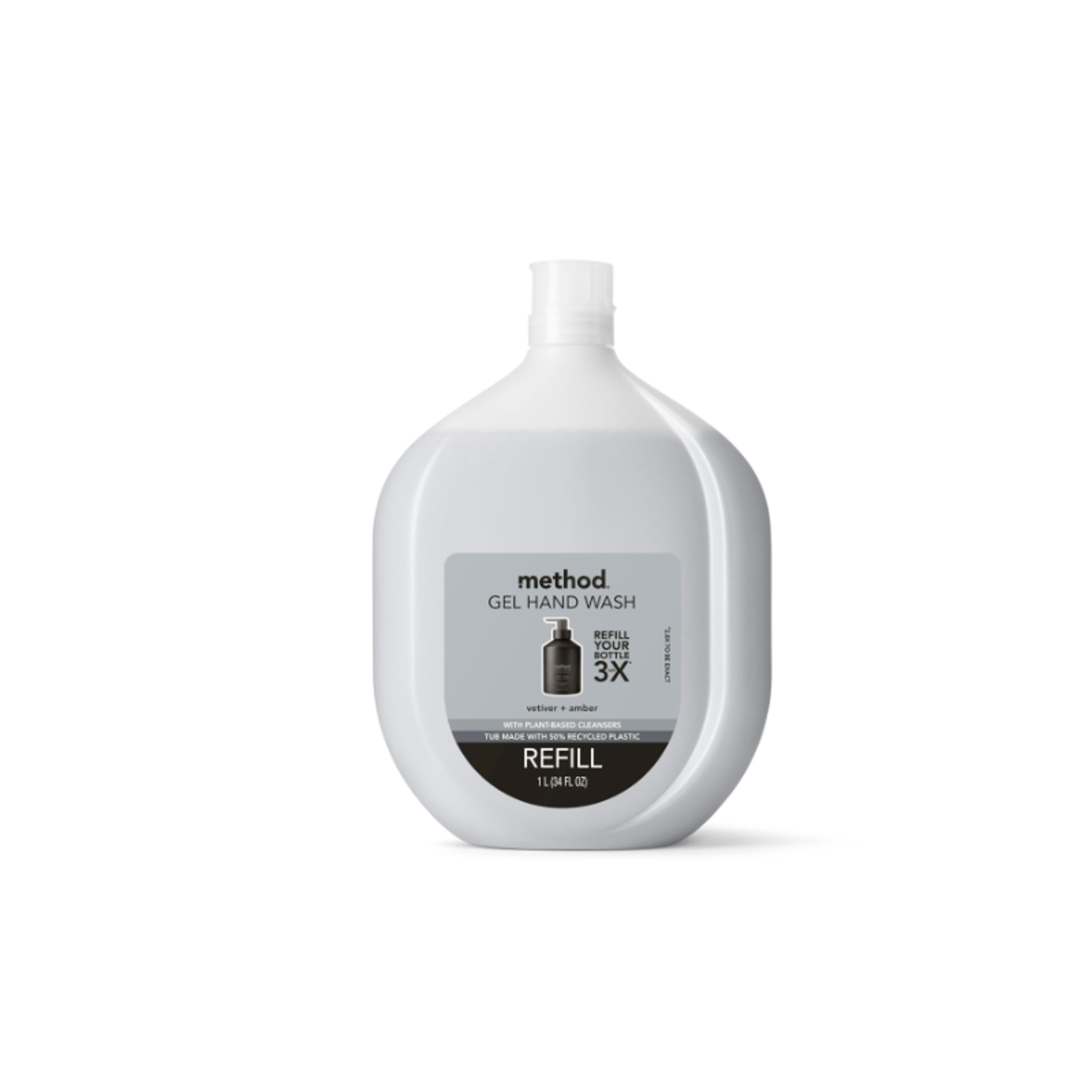 Method Gel Hand Wash Refill Vetiver + Amber, 34 fl oz Plant Based Clear Gel Hand