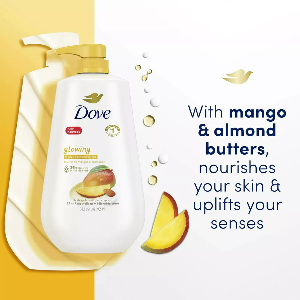 Dove Glowing Liquid Body Wash with Pump Mango & Almond Butter 30.6 oz