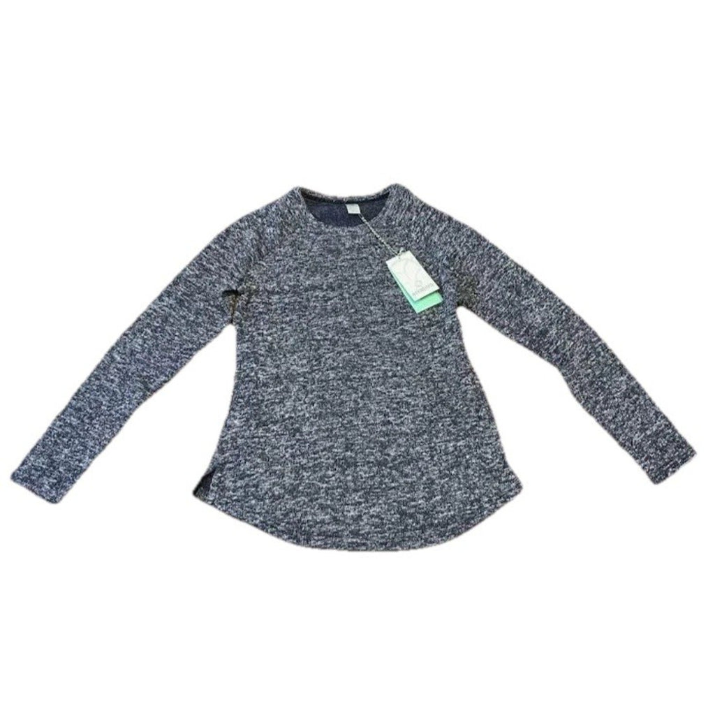 Aventura Crew Neck Midweight Fleeced Curved Hem Black Marled Top Size XS NWT