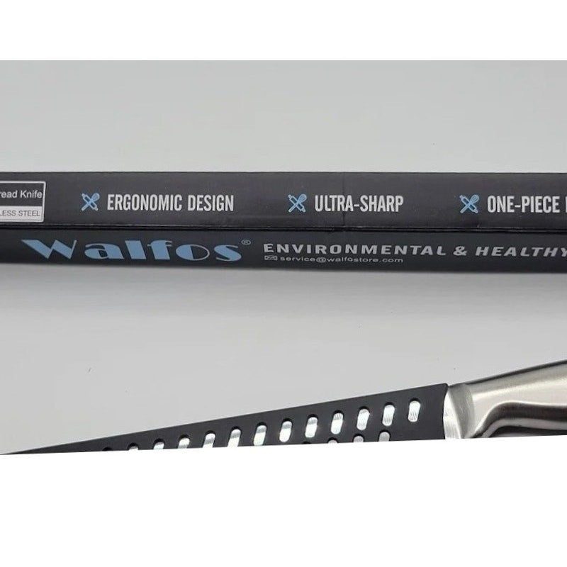 Walfos 8" Pro Premium Stainless Steel Ultra-Sharp Serrated Knife w/ Sheath NIB