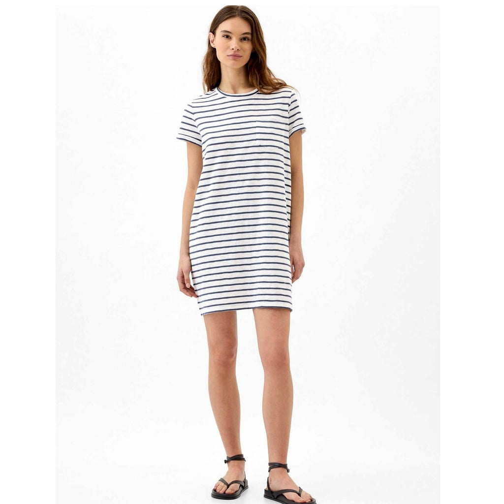 GAP Pocket T-Shirt Dress Navy White Stripe | Size S/P Tall | Casual Stripe Dress